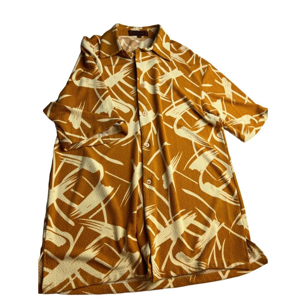 Creme De Silk Shirt Men's Medium M Abstract Textured Silk Blend Short Sleeve - Picture 4 of 7